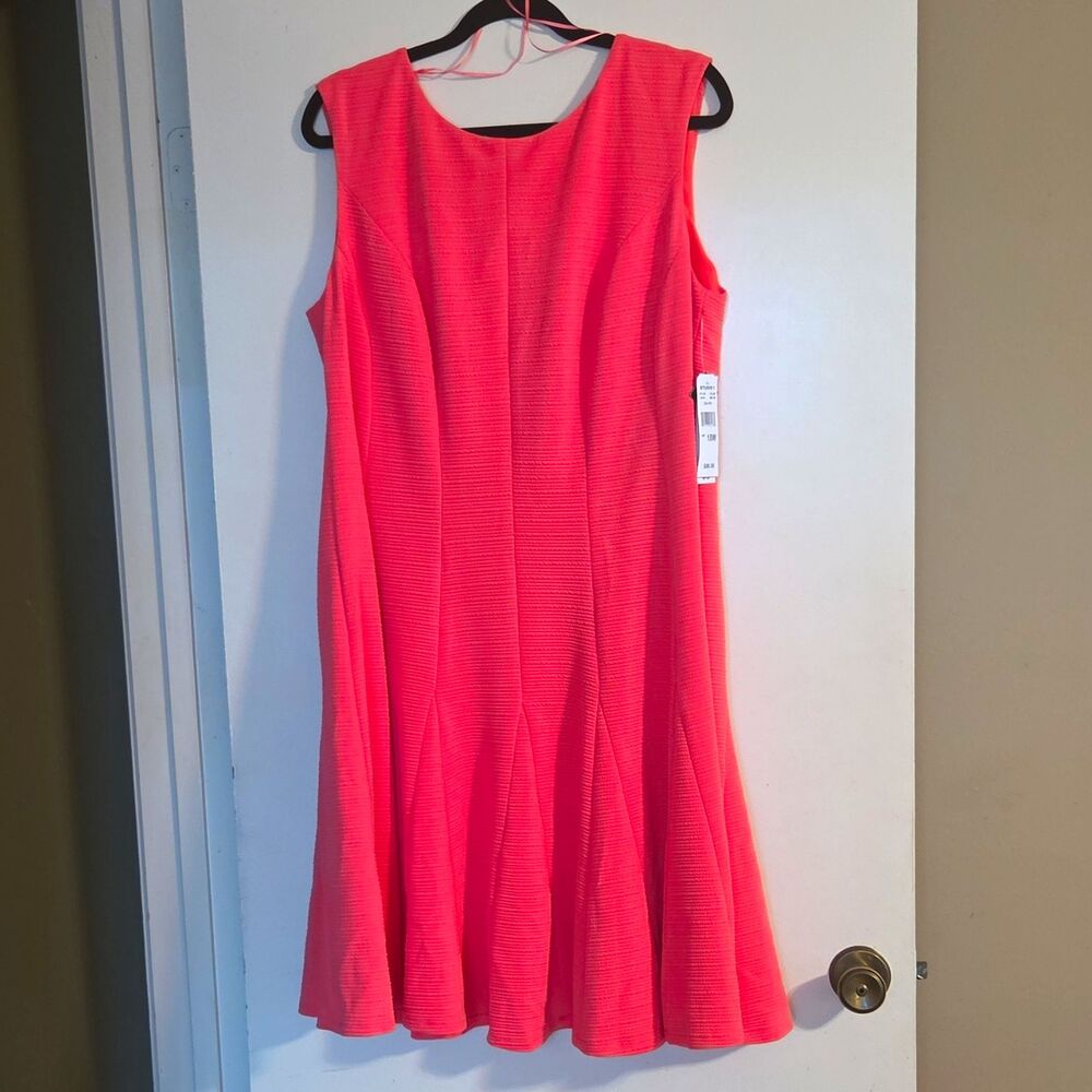 Studio One New York Melon A-Line Knee Dress Lined Stretch Round Neck 18W